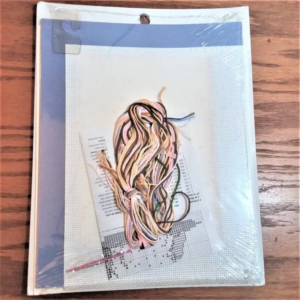 VTG Counted Cross Stitch Kit Jesus Loves Me Designs Needle VTG Girl Pray Bonus